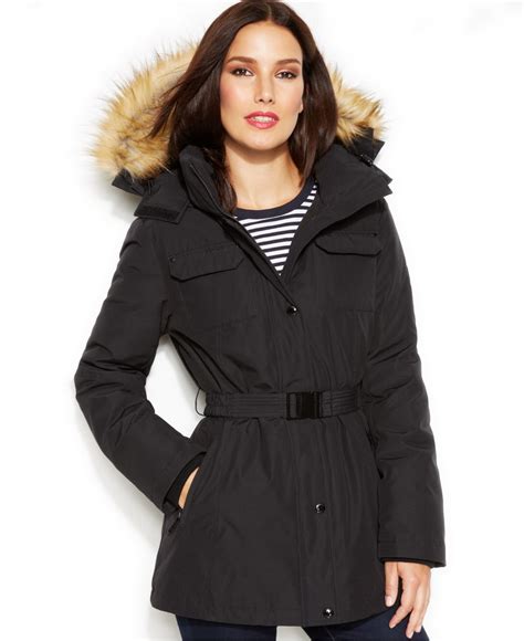 michael michael kors faux fur trim hooded belted puffer coat|Michael Kors quilted puffer jacket.